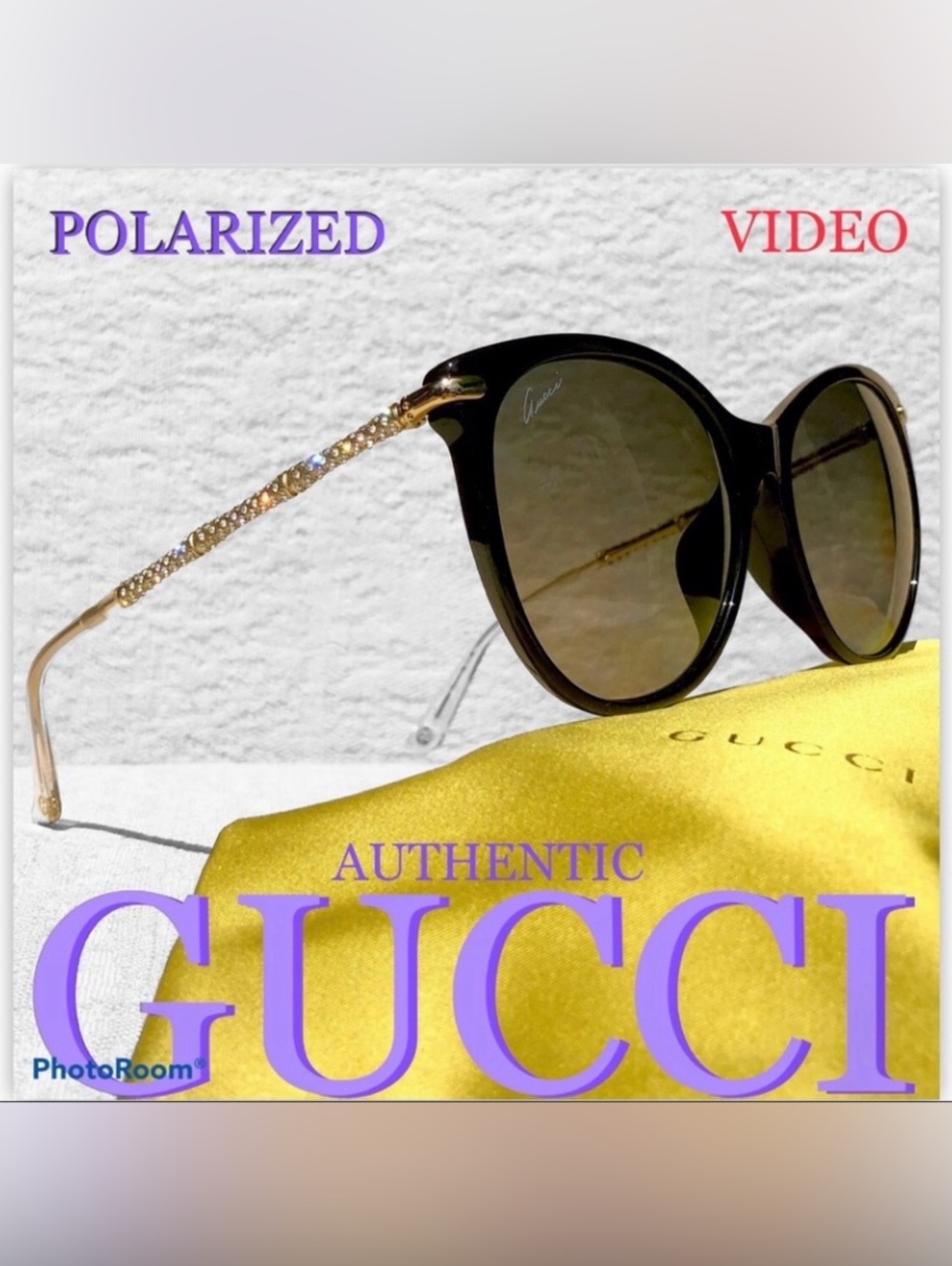 GUCCI POLARIZED 58mm Swarovski crystals Bamboo sunglasses